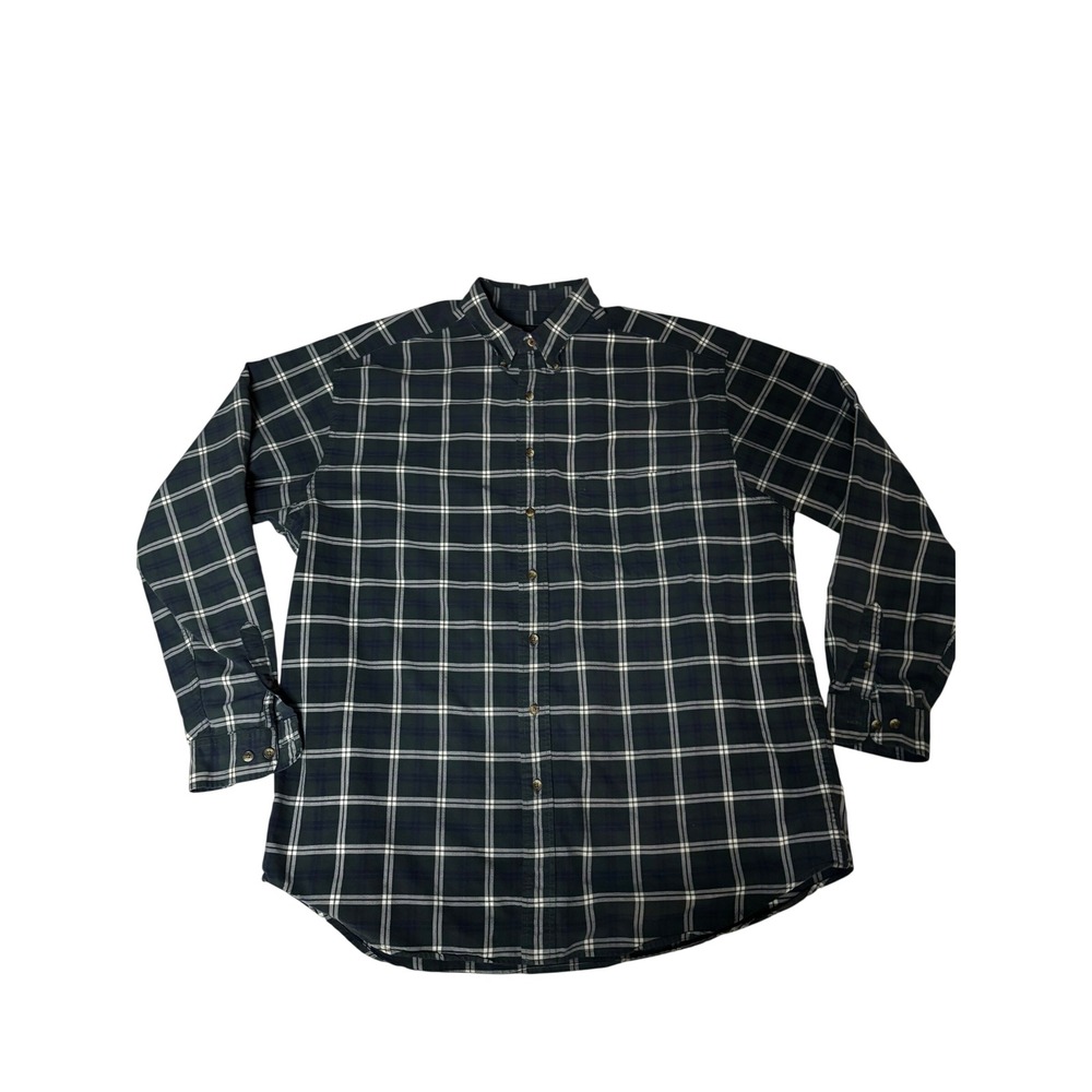 Eddie Bauer Mens XL Green Blue‎ Plaid Cotton Flannel Button Down Shirt 0189